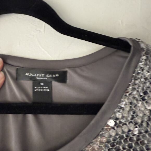 August Silk Shirt Vintage 90s 1X Gray Silver Sequin‎ Party Top Swifty Disco - Picture 5 of 7